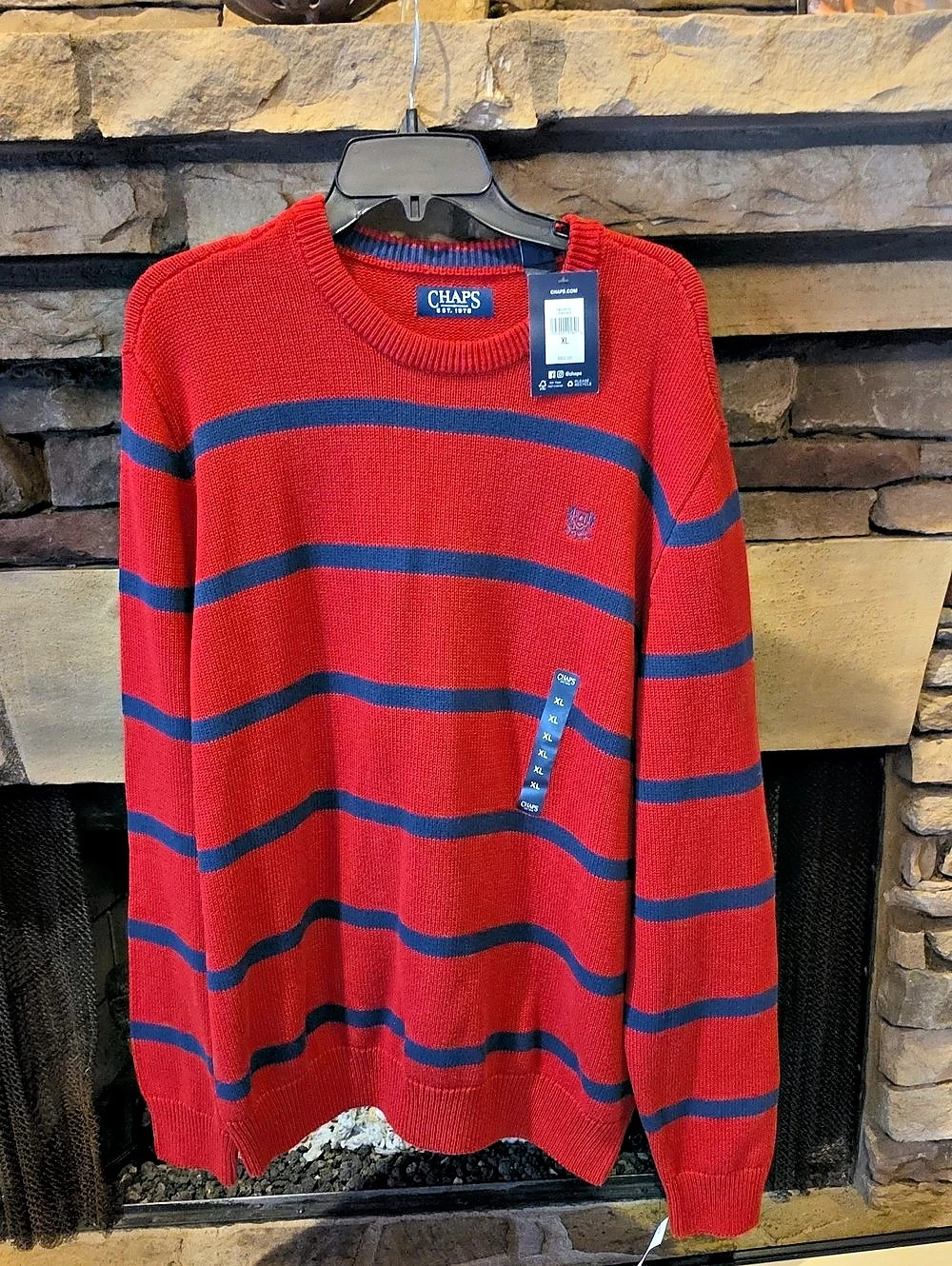 Chaps Striped Crewneck Sweater in Red & Blue Size Xl NWT